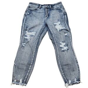 Judy Blue Women's Skinny Fit Distressed Button Fly Jeans Light Wash Size 16W